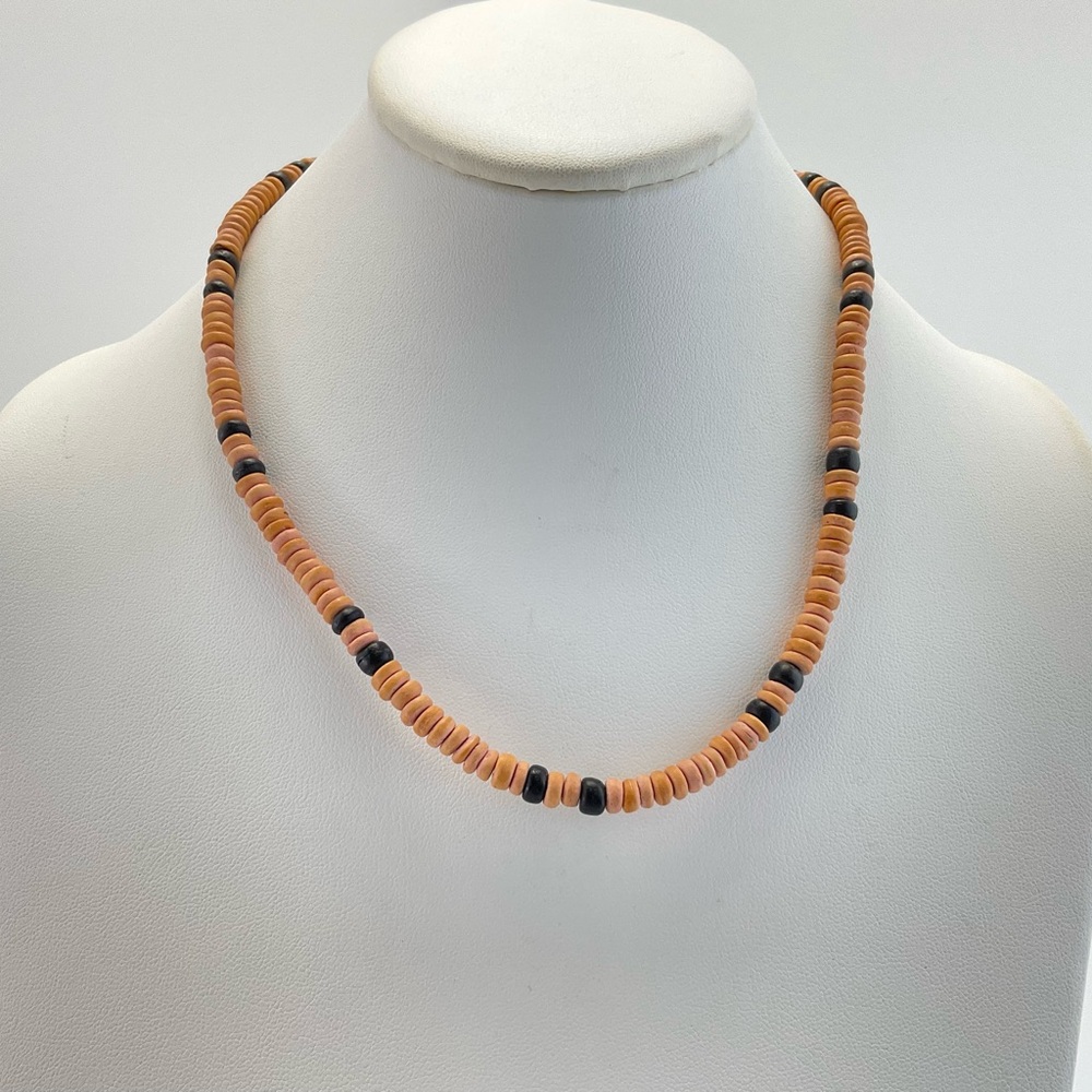 Vintage Mangrove Wood & Coconut Shell Necklace 18 1/2" Long, 90s, Y2k, Surfer
